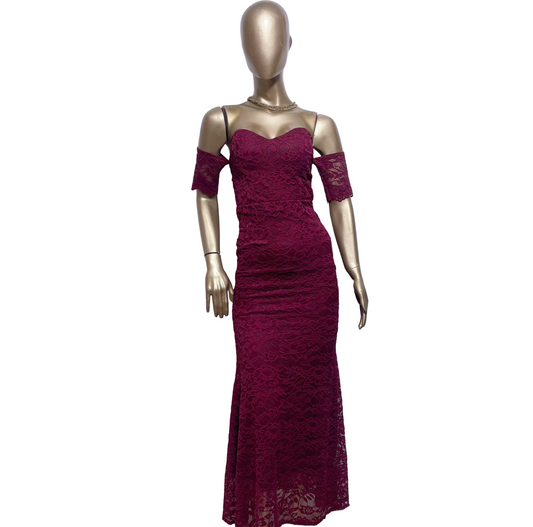 Vestido Largo de Encaje Vino Bekitas Mujer Usado