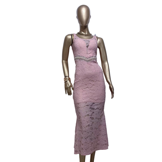 Vestido Midi Rosa en Encaje con Transparencias Ryocca Usado