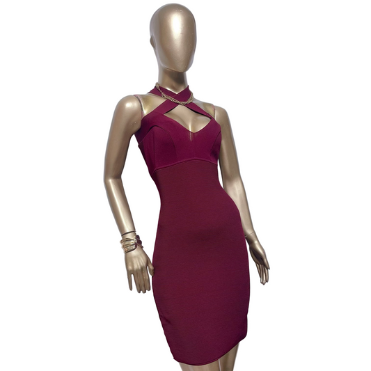 Vestido Vino con Escote Halter Cut-Out Adrienne Vittadini Talla M/L Usado