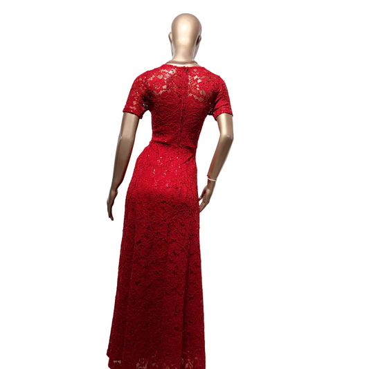 Vestido Largo Rojo de Encaje Elegante La Scala Usado