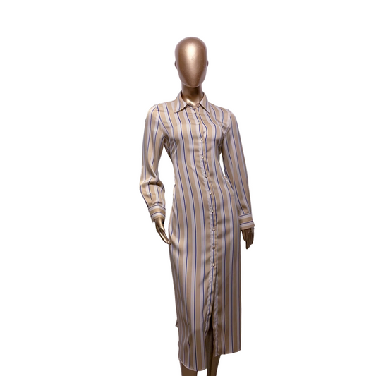 Vestido Camisero Rayas Beige ZARA Talla 30 Usado