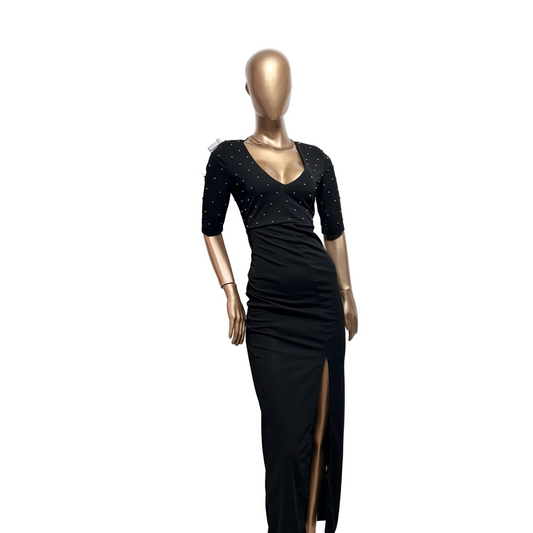 Vestido Largo Negro con Brillos y Abertura H&M Usado