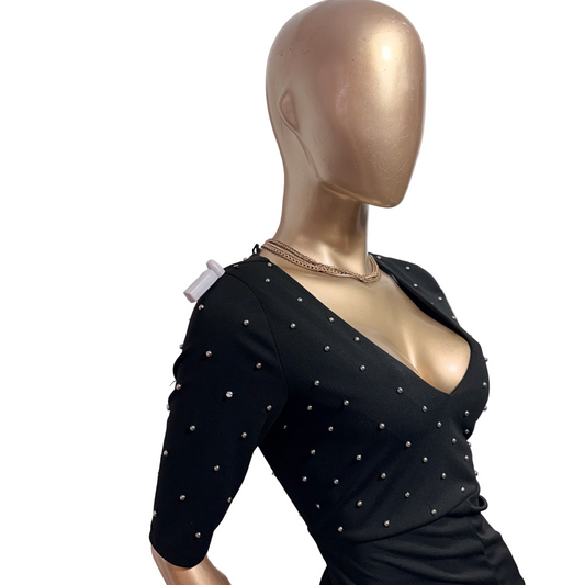 Vestido Largo Negro con Brillos y Abertura H&M Usado