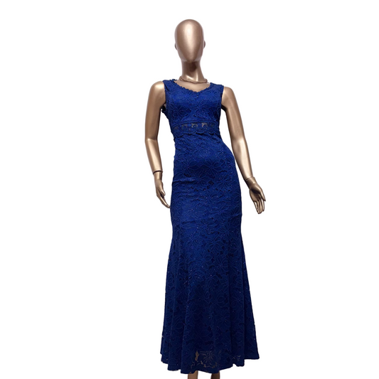 Vestido de Gala Azul con Brillos Corte Sirena By Encalada Verdugo Talla 8 Usado