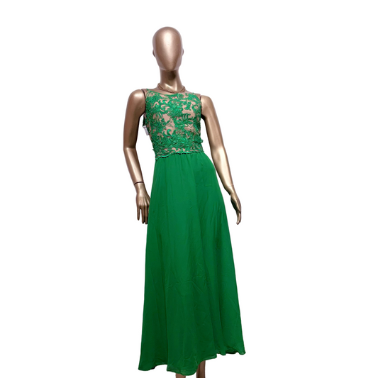 Vestido de Gala Verde Esmeralda con Bordado Floral Usado