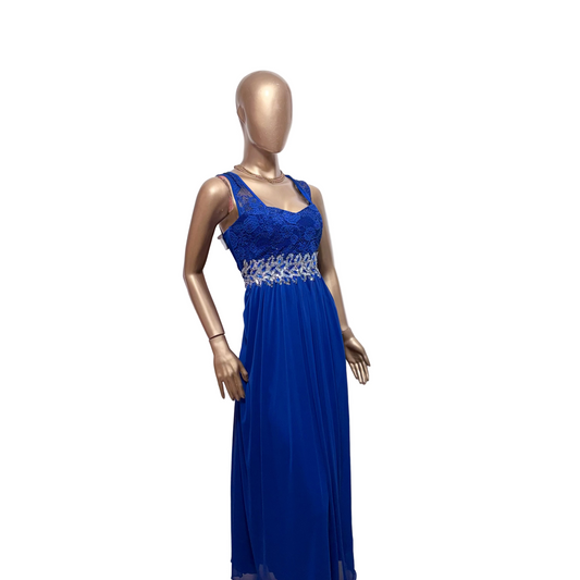 Vestido Maxi Azul Eléctrico con Corset y Bordados ELLAS Talla L Usado