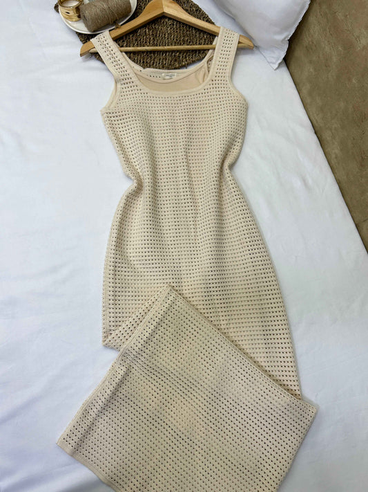 Vestido tejido beige dos piezas Marca MOOCCI Talla M Usado