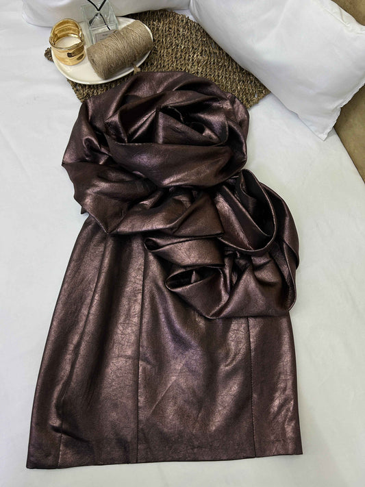 Vestido corto metálico café Marca ZARA Talla S Nuevo