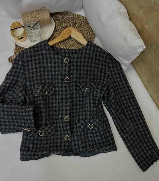 Chaqueta tweed gris Marca Andrea Madrid Talla S Usado
