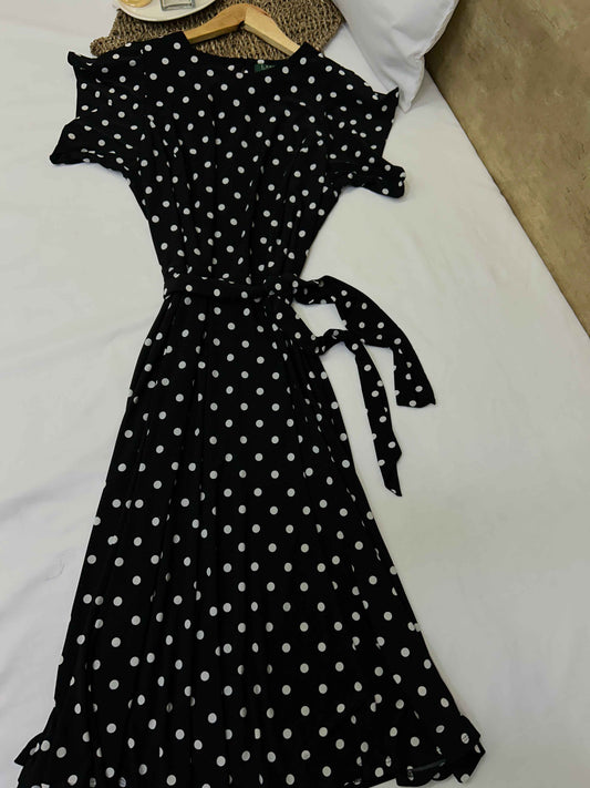 Vestido midi negro con lunares Marca Ralph Lauren Talla 12 Usado