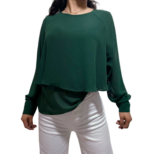 Blusa elegante verde esmeralda Zara Woman Talla S usado