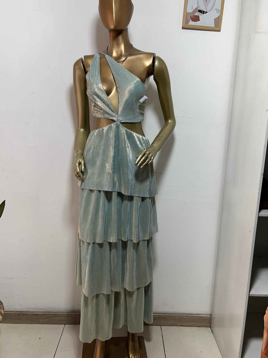 Vestido largo plisado celeste tornasol Talla S Usado