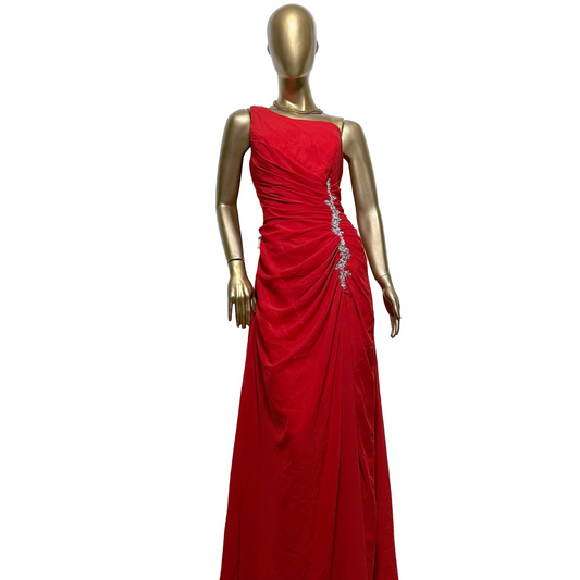 Vestido de gala rojo con drapeado lateral usado