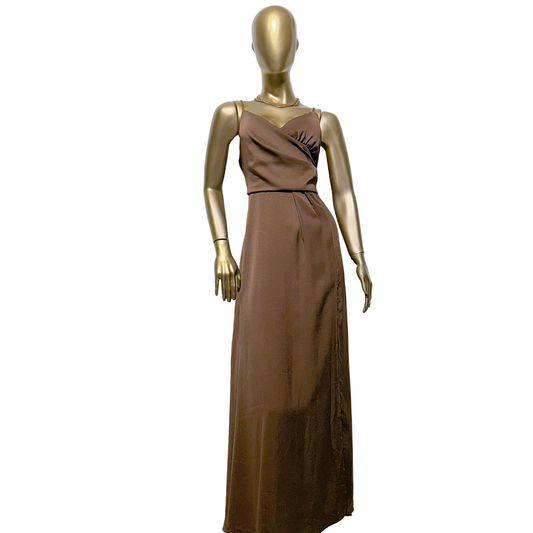 Vestido largo satinado marrón Talla XL usado