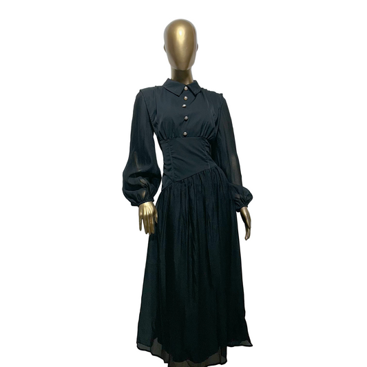 Vestido midi negro con mangas abullonadas Chelsea & Theodore Talla M usado