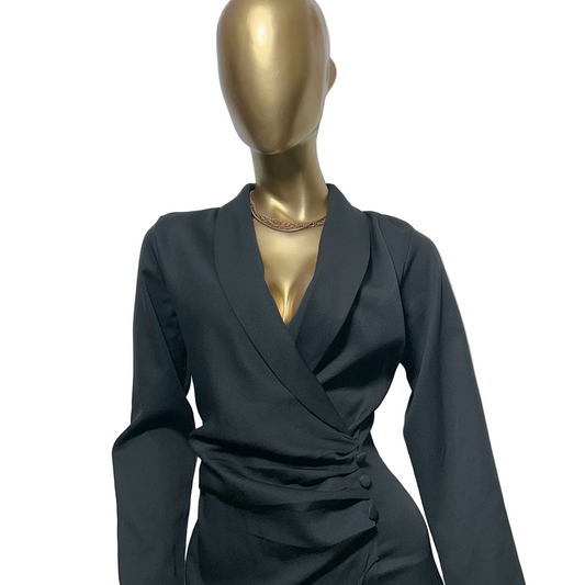 Vestido negro cruzado con drapeado lateral Iconic Fashion Nuevo con etiqueta