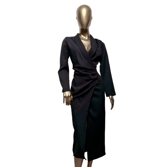 Vestido negro cruzado con drapeado lateral Iconic Fashion Nuevo con etiqueta