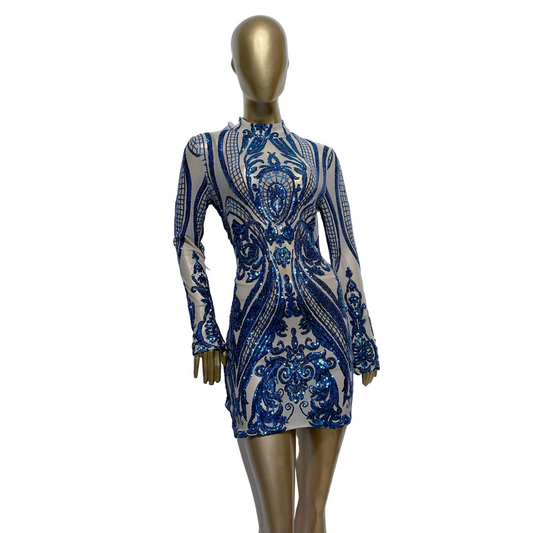 Vestido corto azul con brillo marca Oreatex talla G usado