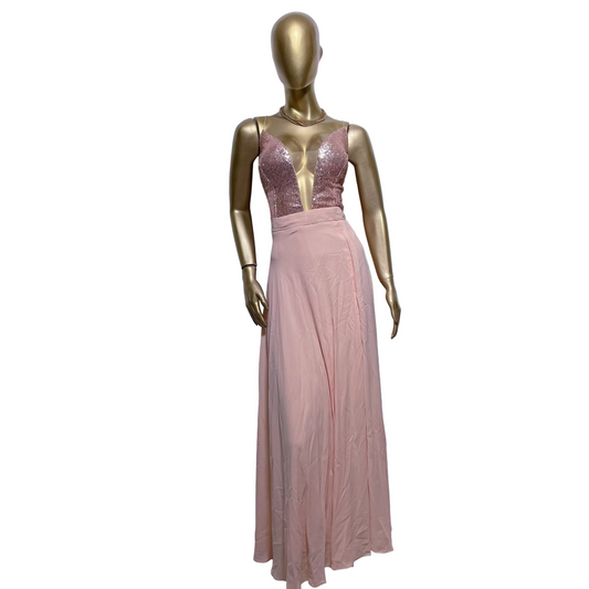 Vestido largo rosa empolvado usado