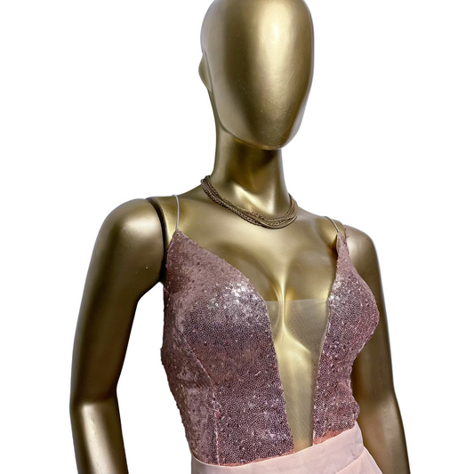 Vestido largo rosa empolvado usado