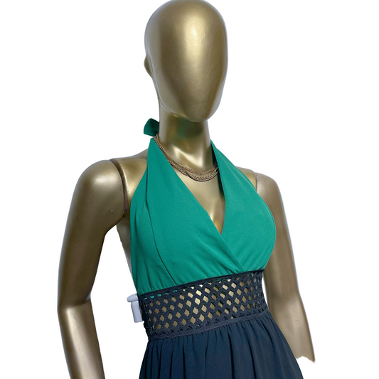 Vestido asimétrico verde y negro usado