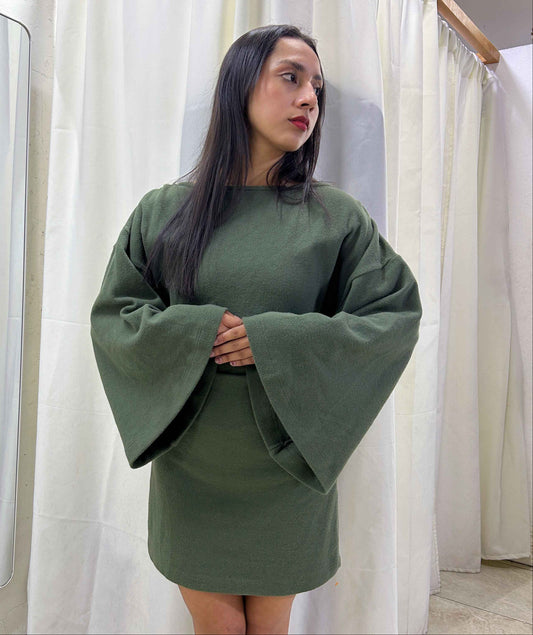 Vestido verde de manga campana ASOS DESIGN  Talla S