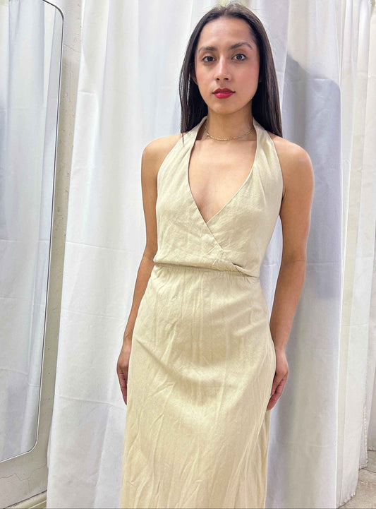 Vestido largo halter beige marca Forever 21 talla XS usado