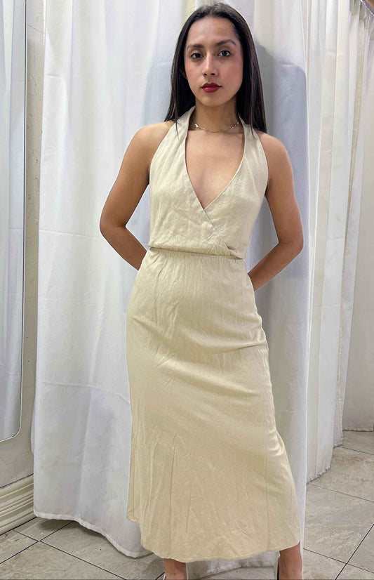 Vestido largo halter beige marca Forever 21 talla XS usado