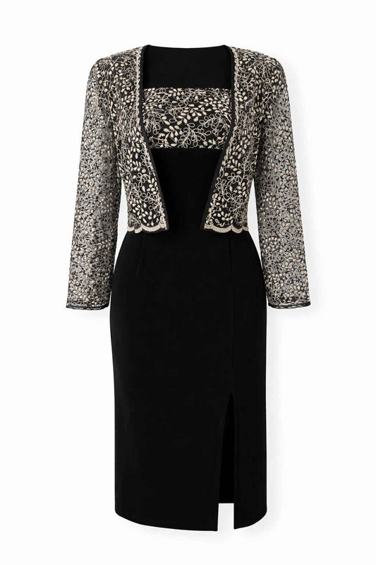 Vestido negro largo con chaqueta bordada Marca Aspeed Talla L Usado